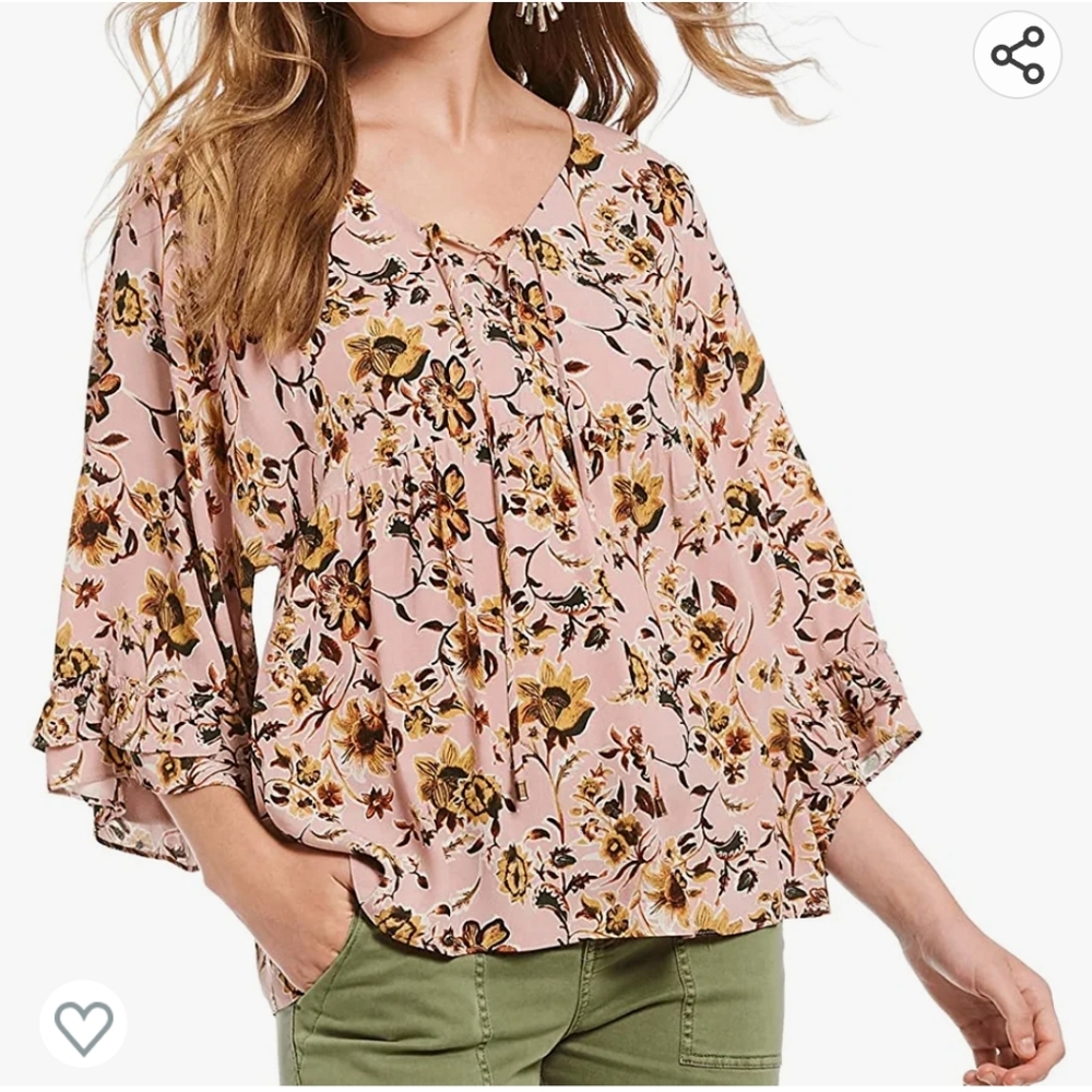 Sanctuary lace up peasant mauve floral print blouse size M